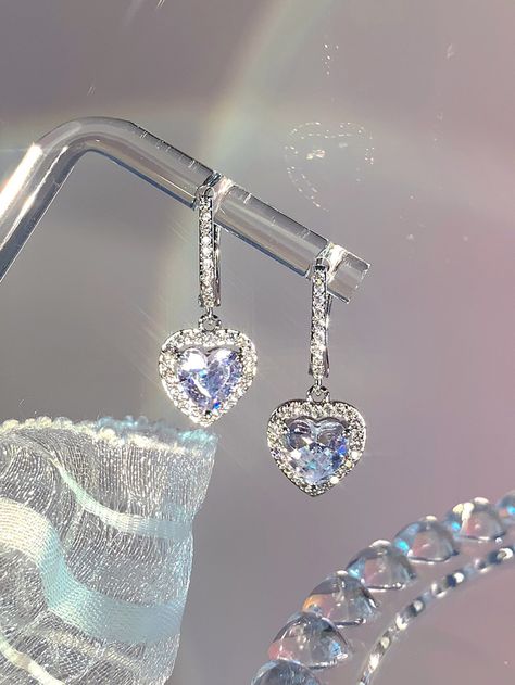 2pcs Rhinestone Heart Drop EarringsI discovered amazing products on SHEIN.com, come check them out! Gojo Aesthetic, Cinderella Jewelry, Shein Jewelry, Office Attire Women, Goth Jewelry, Silver Jewelry Fashion, Rhinestone Heart, Fancy Jewelry, Fantasy Jewelry