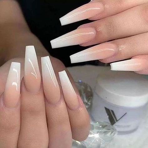 Long French Nails, Coffin Nails Ombre, Acrylic Nails Nude, Purple Acrylic, Ombre Acrylic Nails, White Acrylic Nails, Ombre Nail Designs, Coffin Shape Nails, Nail Style