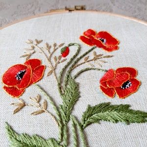 Wild Flower Poppy Pdf Hand Embroidery Beginner Botanical | Etsy Hand Embroidery Beginner, Embroidery Beginner, Embroidery Artists, Poppy Craft, Flower Poppy, Embroidery Online, Pillow Crafts, Poppy Pattern, Hand Embroidery Kit