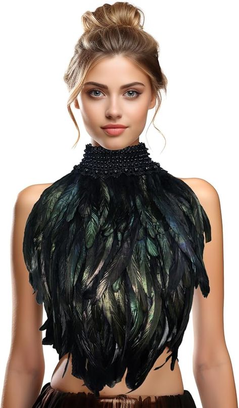 Amazon.com: HOMELEX Feather Cape Shawl Costume Black Witch Wings Collar Adult Crow Maleficent Neck : Clothing, Shoes & Jewelry Hawk Halloween Costume, Maleficent Crow, Dark Fairy Costume, Wolf Halloween Costume, Monster High Clawdeen Wolf, Raven Costume, Feather Shawl, Feather Outfit, Crow Costume