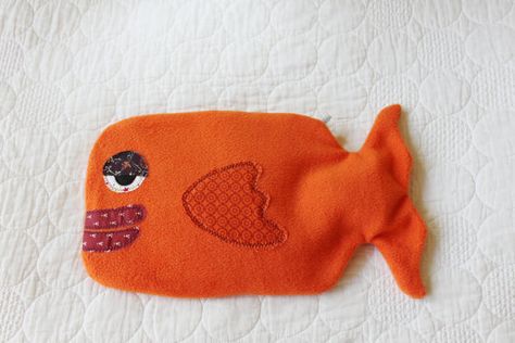 Hot water bottle cover/cozy/hottie animal/fish  Goldfish Fish Goldfish, Bottle Covers, Hot Water Bottle Cover, Water Bottle Covers, Go To Bed, Hot Water Bottle, Bottle Cover, Goldfish, Recycled Fabric