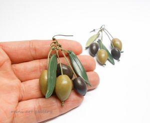 Cheese Ring, Olive Earrings, Olive Leaves, Weird Jewelry, Miniature Food Jewelry, Handmade Jewelry Bracelets, Green Olives, Food Jewelry, Brown And Green