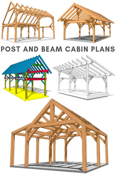 At Timber Frame HQ, we offer different styles of cabin plans suitable for many uses! From garages to hunt camps to hobby shops, we have you covered! Prefab Cabins Affordable, Small Timber Frame House Plans, Camper Shelter, Frame Cabin Plans, Timber Frame Cabin Plans, Timber Frame House Plans, Post And Beam Cabin, Frame House Plans, Beam House