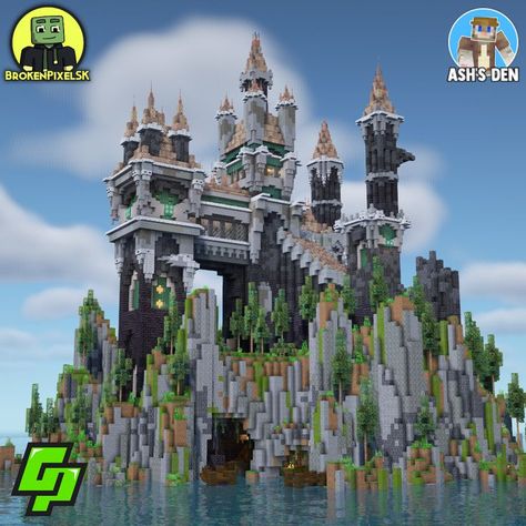 Gothic themed castle built on a custom island in Minecraft Minecraft Marvel, Description Ideas, Minecraft Castle Designs, Minecraft Create, Custom Island, Castle Exterior, Minecraft Redstone, Minecraft Mansion, Minecraft Castle