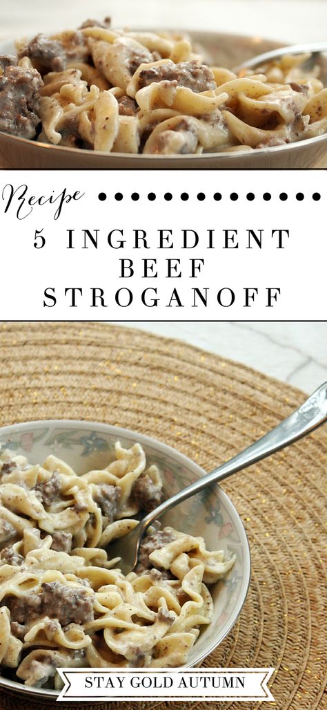 An easy to make 5 ingredient beef stroganoff recipe that keeps you from spending all day in the kitchen without sacrificing taste! | Stay gold Autumn 5 Ingredient Beef Stroganoff, Beef Stroganoff Recipe, Diner Recept, Stroganoff Recipe, Salad Pasta, Think Food, Beef Stroganoff, Stay Gold, 5 Ingredient