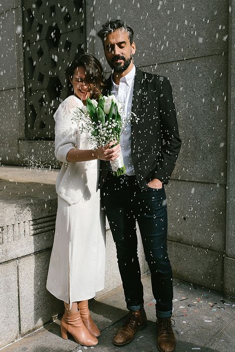 City Hall Wedding Street Style: Spring Weddings, New York City Fashion | Vogue Civil Wedding Winter, City Hall Marriage, Carrie And Big, New York City Hall, New York City Fashion, City Fashion, City Hall Wedding, Spring Weddings, Wedding Winter