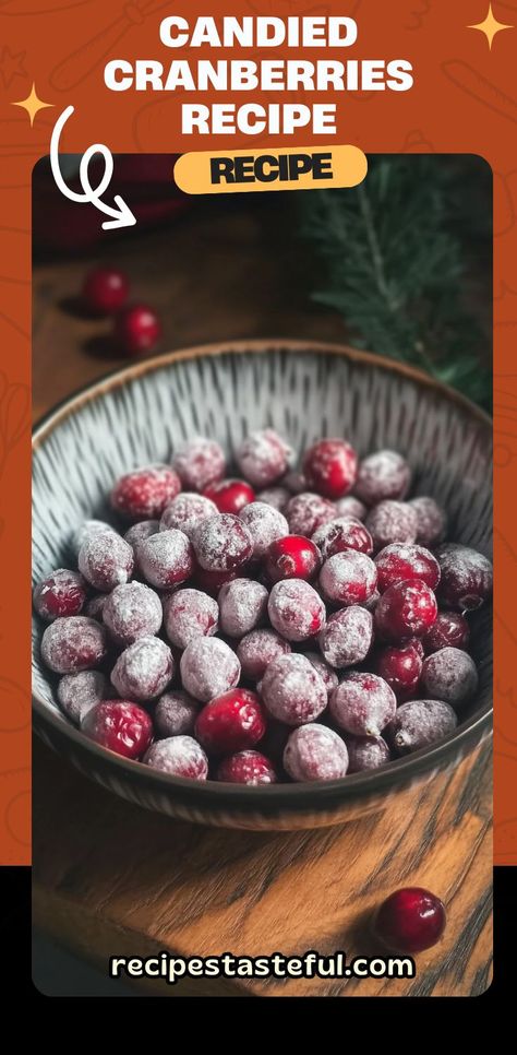 These Candied Cranberries are the perfect balance of sweet and tart, with a refreshing citrus twist. Soaked in orange juice and coated in powdered sugar, they make an irresistible treat or garnish for your holiday desserts and drinks. Whether served as a snack or used as a festive decoration, these cranberry delights are sure to impress! #CandiedCranberries #HolidayTreats #ChristmasDesserts #FestiveSnacks #Cranberries #CitrusTreats #Garnishes Candied Cranberries Recipe, Powdered Sugar Recipes, Cranberry Treats, Orange Juice Recipes, Cranberry Powder, Candied Cranberries, Chilled Desserts, Sugared Cranberries, Citrus Twist