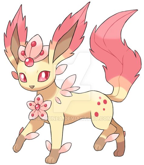 Leafeon (cherry blossom) by AlouNea Cartoon Character, Cherry Blossom, Blossom, Pokemon, Cherry, Deviantart, Flowers, Hair, Pink