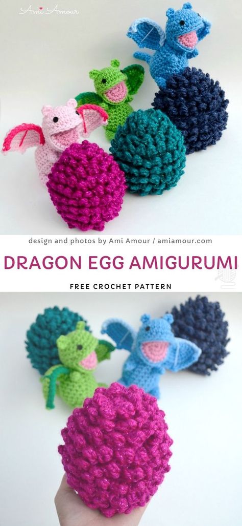 15 Inspiring Free Crochet Dragon Patterns. To make the play even more fun, crochet an egg for your amigurumi dragon! These spiky balls are very easy to make and look really cool. Be sure to choose a color corresponding to the one of your dragon!  #freecrochetpattern #dragon #amigurumi How To Crochet A Dragon Free Pattern, Egg Amigurumi, Crochet Dragons, Dragon Crochet Pattern, Amigurumi Dragon, Crochet Dinosaur Patterns, Dragon Crochet, Crochet Bird, Crochet Dragon Pattern