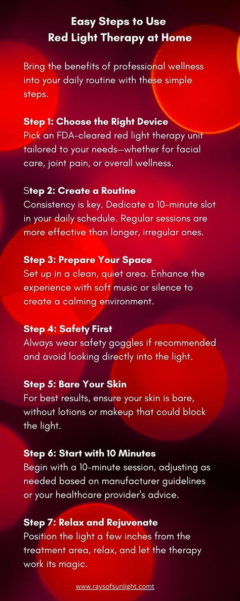 Bring professional wellness into your daily routine with these easy steps for using red light therapy at home. Learn how to choose the right device, create a consistent routine, and safely enjoy the benefits of this powerful therapy. Click to discover how to relax and rejuvenate in just 10 minutes a day! 🌟🛋️✨ |red light therapy| wellness at home| skincare| self-care| holistic health| easy wellness tips| Infrared Light Therapy Benefits Of, Diy Red Light Therapy, Full Body Red Light Therapy, Red Light Therapy At Home, Light Therapy Benefits, At Home Skincare, Red Light Therapy Benefits, Therapy Benefits, Consistency Is Key