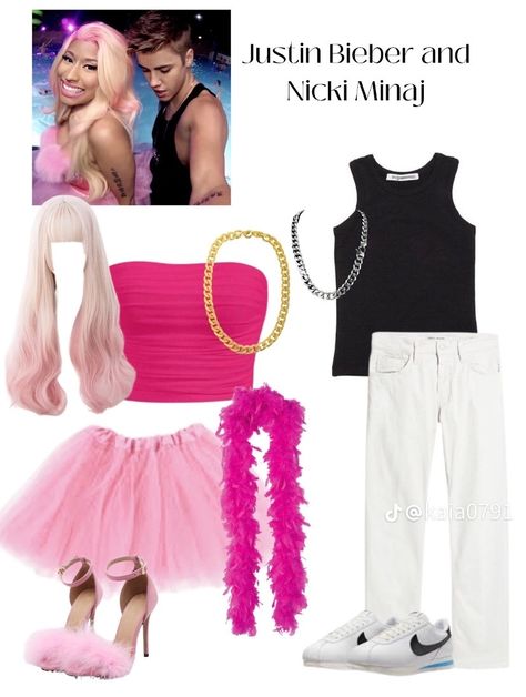 Justin Bieber And Nicki Minaj Costume, Iconic Duos Outfits, Funny Halloween Costumes For Women Group, Celebrities To Dress Up As, Niche Halloween Costume Ideas, Justin Bieber Halloween Costume, Iconic Duos Spirit Week, Celebrity Costumes Spirit Week, Nicki Minaj Halloween Costume