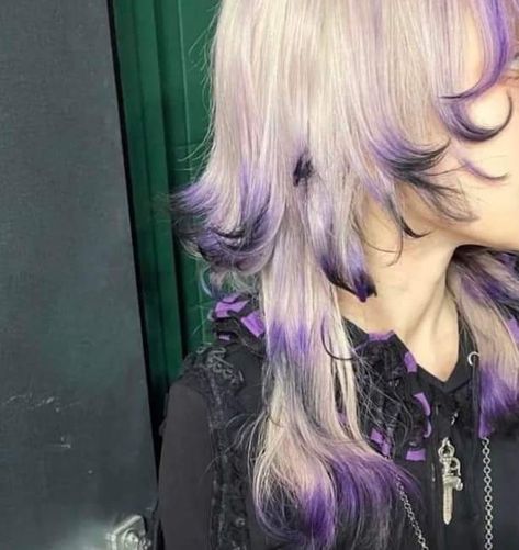 Outfits That Go With Purple Hair, White To Purple Hair, Purple Bob Haircut, Short Hairstyle Women Purple, Dark Unnatural Hair Color, Odd Hair Colors, White Hair With Purple Tips, White And Purple Hair Short, Hair Dye Pale Skin