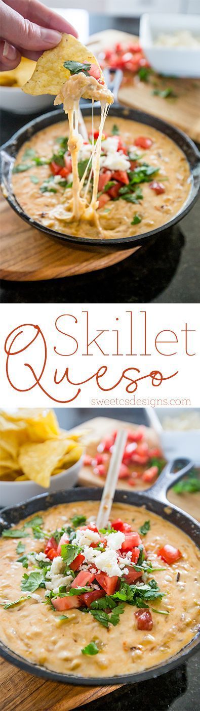 This is the most delicious queso ever! Dipping Recipes, Skillet Queso, Skillet Food, Cast Iron Skillet Cooking, Appetizer Party, Tapas Party, Football Parties, Iron Skillet Recipes, Skillet Dishes