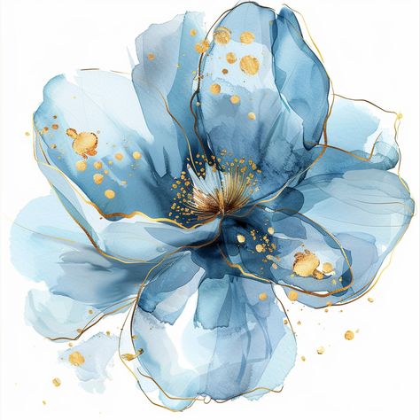 Ipad Image, Image Bleu, Png Elements, Flowers Clipart, Abstract Flower Painting, Flowers Print, Color Pencil Art, Gold Flower, Blue Watercolor