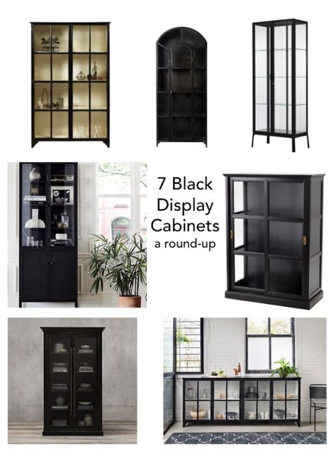 Curio Cabinets: A round-up of black glass display cabinets Diy Cabinet Storage, Living Room Glass Cabinet, Ikea Glass Cabinet, Cabinet Makeover Kitchen, Glass Cabinet Display, Dining Cabinets, Black Glass Cabinet, Glass Display Cabinets, Black Display Cabinet