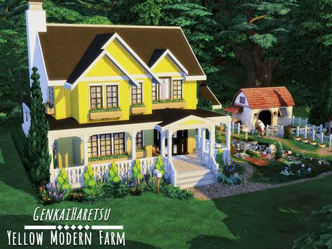 Sims 4 Lots No Cc, Sims 4 Lots, Bark Beetle, Sims 4 House Design, Yellow House, Sims Four, Yellow Houses, Pink Houses, Sims 4 Houses