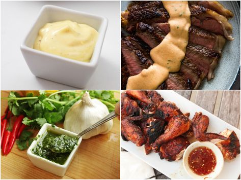 21 Dipping Sauces for Grilled Meats and Veggies | We've got plenty of grilling season left, but by this point in the summer I wouldn't blame you for being in a little bit of a culinary rut. Even the best grilled meats and vegetables are going to get boring if you eat them over and over again. One of the easiest ways to breathe new life into grilled foods is to serve them with flavorful dipping sauces.	  #condiments #sides #recipes #flavorbombs #seriouseats #recipes Pitcher Cocktail Recipes, Ham Sauce, Sweet Chili Dipping Sauce, Easy Dipping Sauce, Grilled Kabob Recipes, Grilled Beef Recipes, Grilling Recipes Sides, Grilling Kabobs, Steak Kabobs