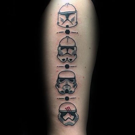 Stormtrooper Helmets Tattoos On Guys Upper Arm Stormtrooper Tattoo, Star Wars Art Drawings, Helmet Tattoo, Star Wars Helmet, Stormtrooper Helmet, Knuckle Tattoos, Tattoo For Son, Geometric Tattoo Design, Star Wars Tattoo