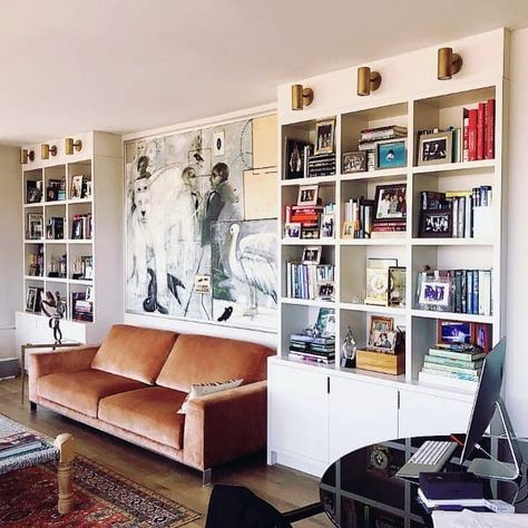 Shelves Decoration Ideas, Bookshelves Living Room, Bookshelves Ideas, Shelves Decoration, Floor To Ceiling Bookshelves, Bookshelves In Living Room, Ceiling Storage, Home Library Design, Ideas For Living Room