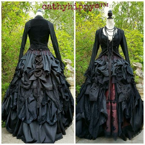 Steampunk Tiered Skirt For Cosplay, Victorian Gothic Fashion, Wicca Fashion, Steampunk Black Dress With Ruffles, Victorian Gothic Dress, Steampunk Skirt Gallery Serpentine (gs) Corsets Steampunk Gothic Victorian Gowns, Steampunk Black Ruffled Skirt, Steampunk Bustle Skirt, Gothic Fashion Victorian