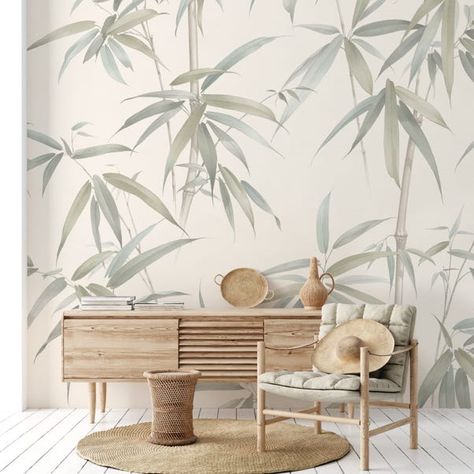 Bamboo Mural, Guest Room Wallpaper, Bamboo Wallpaper, Feature Wall Bedroom, Boy Bedroom Design, Minimal Wallpaper, Japanese Wall Art, Bamboo Wall, Japanese Wall