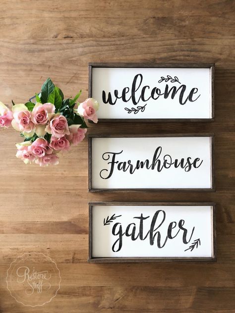 How to Make a Farmhouse Sign – ft. Essential Stencils One Word Signs, Diy Letter Board, Signs For The Home, Wooden Kitchen Signs, Stencils Tutorials, Shiplap Sign, Oak Trim, Diy Letters, Rustic Glam