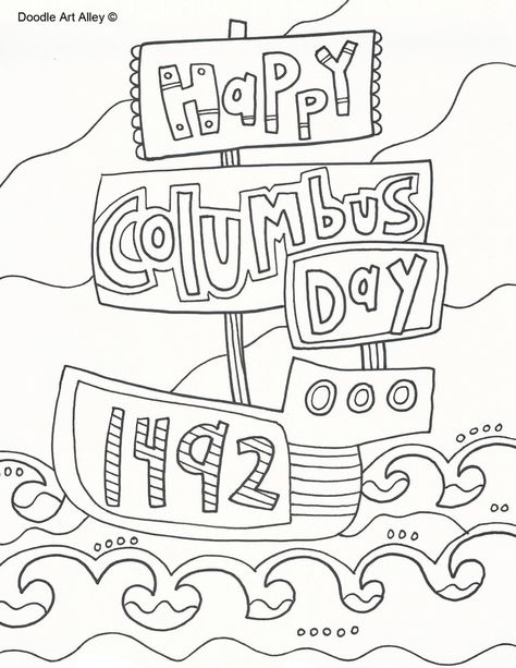 Columbus Day coloring pages from Doodle Art Alley. Print and Enjoy! Christopher Columbus Worksheets, Christopher Columbus Activities, October Preschool, Dr Seuss Coloring Pages, Happy Columbus Day, Coloring Pages Inspirational, Daycare Activities, Christopher Columbus, Columbus Day