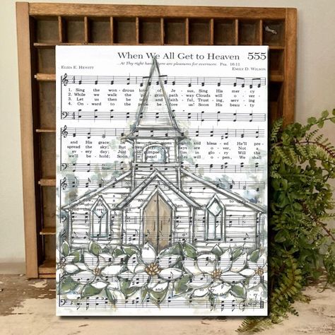 Christian Home Decor, Hymn Music Canvas Art Print, When We All Get to Heaven Wall Decor, Original Art Print, Church Art, Farmhouse Wall Art - Etsy In The Garden Hymn Art, Hymn Artwork, In The Garden Hymn, Hymnal Art, Hymnal Crafts, Hymn Wall Art, Hymn Art, Hymn Music, Music Canvas