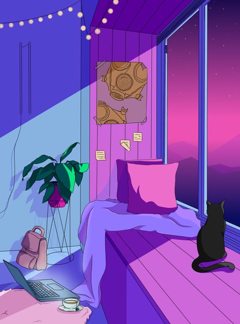 ArtStation - Animated illustration: Lo-fi - Synthwave, Kerasumi - Lo Fi Room Aesthetic, Lo Fi Illustration, Lofi Illustration Art, Lo Fi Background, Lo Fi Aesthetic Wallpaper, Lofi Aesthetic Room, Lofi Drawings, Citypop Illustration, Lo Fi Art