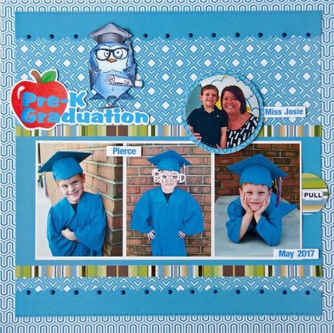 Pre-K Graduation - Scrapbook.com Graduation Scrapbook Ideas, Preschool Scrapbook, Prek Graduation, School Layouts, Scrapbook School, School Scrapbook Layouts, Graduation Scrapbook, Circle Photo, Pre K Graduation