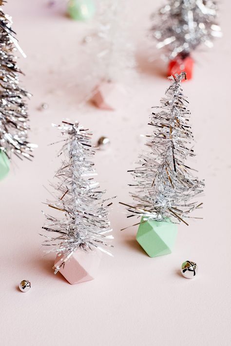 Easy DIY Tinsel Trees | Handmade Charlotte Diy Tinsel Tree, Tinsel Tree Decorating Ideas, Diy Tinsel, Silver Tinsel Christmas Tree, Silver Tinsel Tree, Tree Decorating Ideas, Tinsel Christmas, Tinsel Christmas Tree, Christmas Tree With Presents