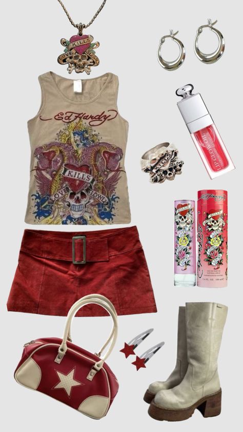 Ed hardy outift #outfitinspo Ed Hardy Aesthetic, Ed Hardy Clothes, Ed Hardy Outfit, Mcbling Fashion, Outfit For Travel, Fashion Vocabulary, Ed Hardy, Swag Outfits, Fashion Killa