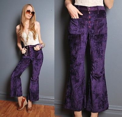 70s Crushed Velvet Pants | Vintage 70s s Wrangler Purple Crushed Velvet Hippie Bell Bottom Pants ... Vintage 70s Clothes, Outfits 60s, 70 Outfits, 60s Hippie, Sweet Child O' Mine, 70s Mod, Bell Bottom Pants, Velvet Pants, Bell Bottom