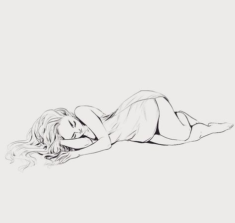 Sleep #sketch #doodle #drawing #art Woman Laying On Side Drawing, Sleeping Pose Reference, Sleep Sketch, Peaceful Woman, Drawing Sleeping, Posture Drawing, Sleeping Pose, Side View Drawing, Sleeping Drawing