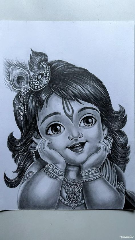 Bal Krishna Drawing, Krishna Portrait, Pencil Drawing Images, Easy Mandala Drawing, Krishna Drawing, Boho Art Drawings, Pencil Sketch Images, Easy Love Drawings, Bal Krishna