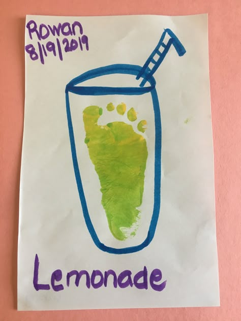 Summer Art Ideas For Infants, Lemon Handprint Art, Picnic Footprint Art, Summer Food Crafts For Toddlers, Summer Projects For Toddlers, Picnic Crafts For Toddlers, Summer Crafts Toddlers, Lemonade Crafts Preschool, Summer Infant Art