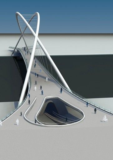 Pedestrian Bridge Architecture, Section Drawing Architecture, Architecture Exam, Bridges Architecture, Bridge Architecture, Steel Bridge, مركز ثقافي, Architecture Portfolio Design, Architecture Design Drawing