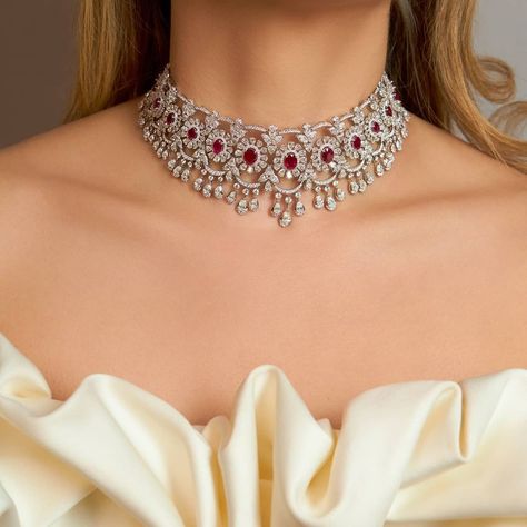 Begani Jewels on Instagram: “Rubies & Diamond Choker...Making any girl feel more beautiful than she already is! ' ' ' ' ' ' ' ' ' ' ' ' ' ' ' ' ' ' ' ' ' ' ' ' ' ' '…” Diamond Drop Earrings Simple, Begani Jewels, Real Diamond Necklace, Neck Pieces Jewelry, Evening Accessories, Instagram Jewelry, Jewelry Diamonds, Diamond Choker, Earrings Simple