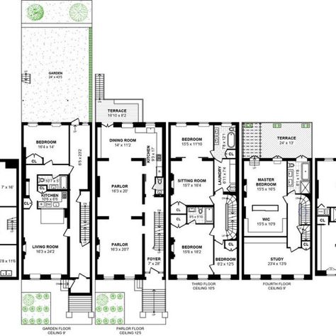 Nyc Brownstone Floor Plans, Brownstone Floor Plan, Townhouse Nyc, Ny Townhouse, Nyc Brownstone, Nyc Apt, Town Homes, Brooklyn House, Brooklyn Brownstone