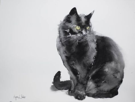 Agnes Bodor Black Cat Painting, Cat Sketch, Black Cat Art, Cat Artwork, 수채화 그림, Cat Art Print, Watercolor Cat, Animal Painting, Watercolor On Paper