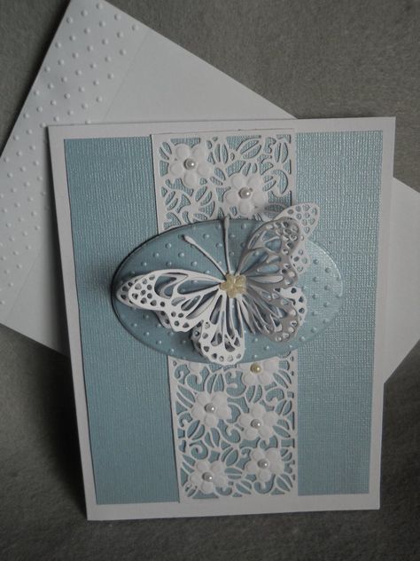 Butterfly white double butterfly blue background butterfly | Etsy Butterfly Cards Handmade, Butterfly On Flower, Butterfly White, Daisy Cards, Butterfly Butterfly, Embossed Cards, Flower Lace, Birthday Cards Diy, Butterfly Cards