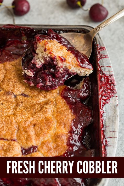 Fresh Cherry Cobbler made with sweet ripe cherries is a great summer dessert. #cherry #cobbler Fresh Cherry Cobbler Recipe, Fresh Cherry Cobbler, Easy Cherry Cobbler, Cherry Cobbler Recipe, Golden Cake, Fresh Cherry, Fruit Cobbler, Cherry Desserts, Clam Recipes