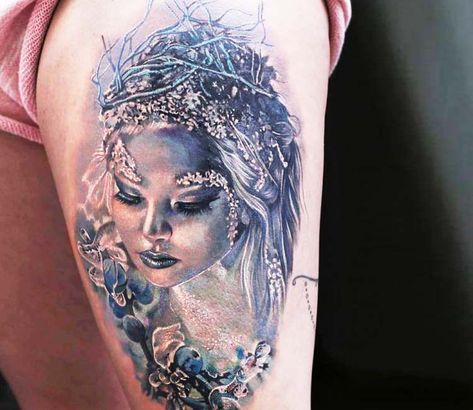 Ice Queen tattoo by Lena Art Winter Tattoo Ideas, Bff Tats, Winter Tattoo, Egypt Tattoo, Queen Tattoo, Witch Tattoo, Realistic Tattoo, World Tattoo, Tattoos Gallery