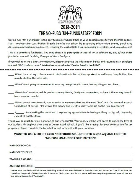 Opt-out fundraiser form Pto Donation Letter, Opt Out Fundraiser, Pta Fundraising Ideas School Fundraisers, Pto Fundraiser Ideas, No Sale Fundraiser, Ptfa Ideas Fundraising Schools, Pto Forms, Pta Donation Request Letter, Parent Teacher Organization Fundraiser