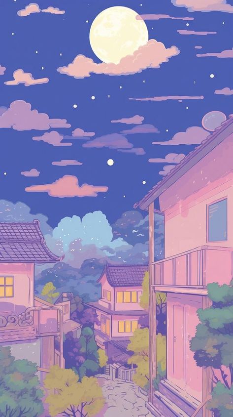 Japan anime night village art neighborhood architecture. | free image by rawpixel.com / Teddy Lo-fi Wallpaper, Pretty Backgrounds, Iphone Wallpaper Tumblr Aesthetic, Purple Wallpaper, I Wallpaper, Architecture Art, Mobile Wallpaper, Beautiful Pictures, Wallpaper Backgrounds