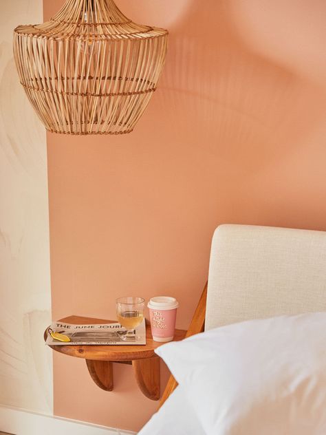 DIY: Our Sunset Inspired Paint Palette by Benjamin Moore Salmon Accent Wall Bedroom, Apricot Paint Color Bedroom, Apricot Beige Benjamin Moore, Benjamin Moore Peach Colors, Benjamin Moore Sunlit Coral, Muted Peach Paint Color, Peach Parfait Benjamin Moore, Peach Fuzz Paint Color, Peachy Paint Colors