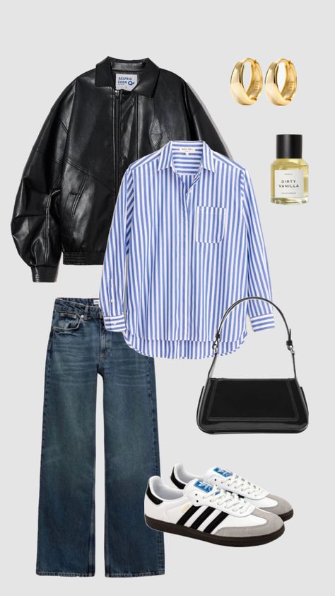 Blue Striped Shirt Outfit, Classy Clothing, Uni Outfits, Outfit Inspo Casual, Easy Trendy Outfits, 가을 패션, Autumn Outfit, Basic Outfits, Looks Style