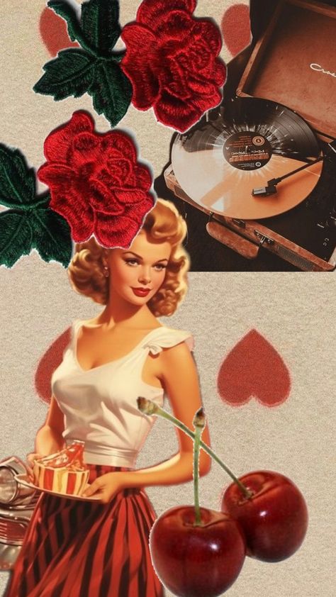 #retro #50s #vintage #red #cherry #femmefatale #romantic #love Vintage 50s Aesthetic, Pinup Aesthetic, 1950s Americana, Housewife Aesthetic, Halloween Bakery, 1950s Aesthetic, Besties Aesthetic, 50s Aesthetic, 1950s Pinup