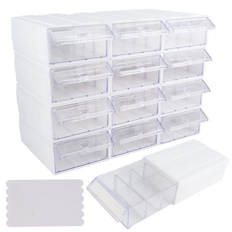 Stacking Storage Boxes, Stacking Storage, Small Parts Storage, Small Parts Organizer, Tag Cards, Plastic Drawer Organizer, Room Organisation, Storage Closet, Sticker Storage