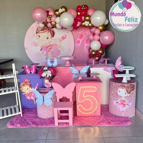 Montagem decoração 5 anos tema #bailarina #festabailarina #aniversariobailarina #decoracaobailarina